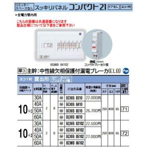 BQWB8410 Panasonic 住宅分電盤 スッキリパネル リミッタースペースなし ヨコ1列タ...