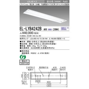 EL-LYB4242B AHX(26N4)直管LEDランプ搭載 ベースライト 埋込形 LDL40 220幅 下面開放2灯用 連続調光対応 2600lmクラスランプ×2付(約5200lm)昼白色 三菱電機｜tss