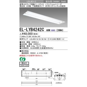 EL-LYB4242C AHN(39N4)直管LEDランプ搭載 ベースライト 埋込形 LDL40 220幅 下面開放2灯用 非調光 3900lmクラスランプ×2付(約7800lm)昼白色 三菱電機｜tss