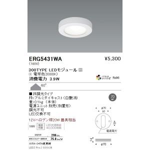 ERG5431WA LEDZ 薄型ミニシーリングダウンライト 直付形 電源別売 12Vハロゲン球20W相当 300タイプ 60°拡散配光 アパレルホワイトe 電球色 非調光 遠藤照明｜tss