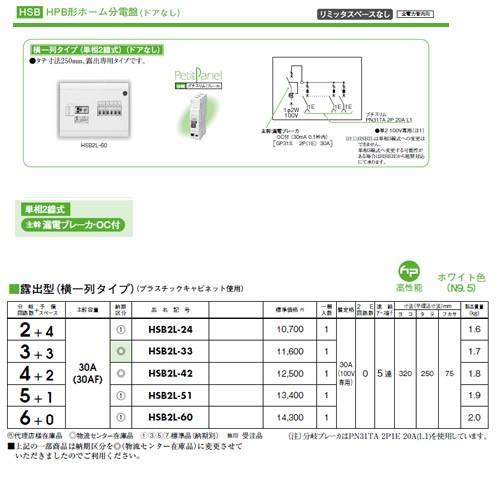 日東工業 ホーム分電盤 HPB形ホーム分電盤 ドアなし リミッタスペースなし 横一列タイプ(単相2線...