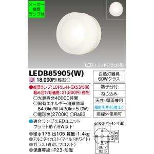 ◆LEDB85905(W) (推奨ランプセット) アウトドアライト ポーチ灯 電球色 天井・壁面兼用 傾斜天井対応 白熱灯60W相当 東芝ライテック 照明器具 屋外照明｜tss