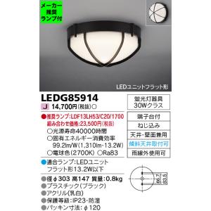 ◆LEDG85914 (推奨ランプセット) 軒下シーリングライト 電球色 傾斜天井対応 天井・壁面兼用 蛍光灯30W相当 東芝ライテック 照明器具 屋外照明