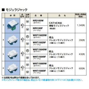 WNT15629W テレホンモジュラジャック 6極2心 Panasonic 電設資材 コスモシリーズ...