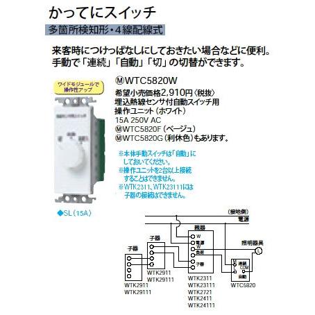 WTC5820W 熱線センサ付自動スイッチ 専用操作ユニット 1回路用 Panasonic 電設資材...