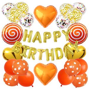 オレンジ　誕生日　バルーンセット　風船　飾り付け　バースディパーティー　ゴールド