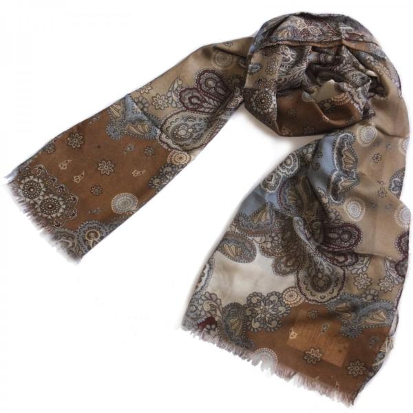 Fabio Toma (ファビオ トーマ)　ストール　ペイズリー　ベージュxエンジ色　モダール90%...