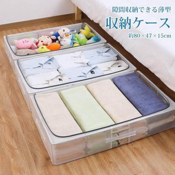 折りたたみ＆ベッド下 収納ケース クリア 薄型 ワイヤー 底板入り 収納ボックス 積み重ね可能 シュ...