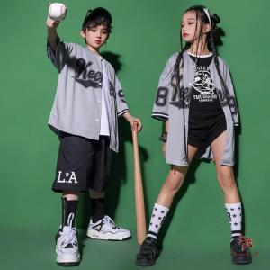 ベースボールシャツ風キッズダンス衣装グレー×黒...の詳細画像2