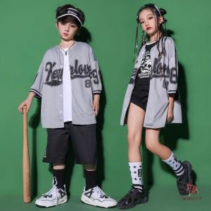 ベースボールシャツ風キッズダンス衣装グレー×黒...の詳細画像3