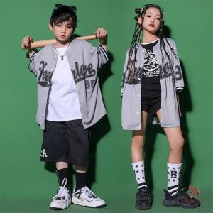 ベースボールシャツ風キッズダンス衣装グレー×黒...の詳細画像4