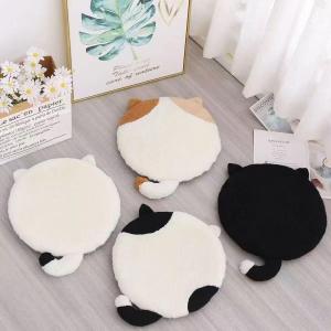 ねこクッション、猫柄の丸い椅子用座布団、低反発素材で猫も疲れにくい、おしゃれで洗える四季通用の可愛いネコ座布団、オフィスにもぴったり