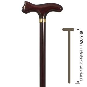 オークT型猫ハンドルステッキ OT33・ワインレッド（木製杖／最長89cm／日本製）：ポイント10倍