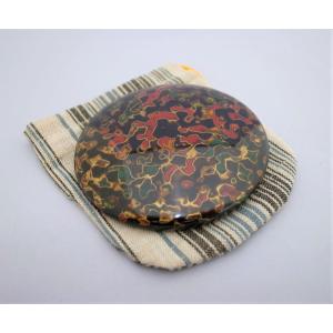 手鏡　巾着付　唐塗呂上