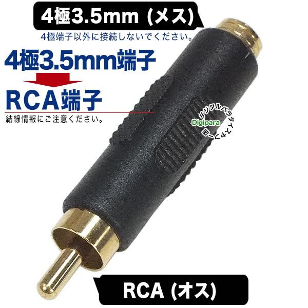 4極3.5mm→RCA変換アダプタ 4極3.5mm(メス)→RCA(オス)  4極端子をRCAピンプ...