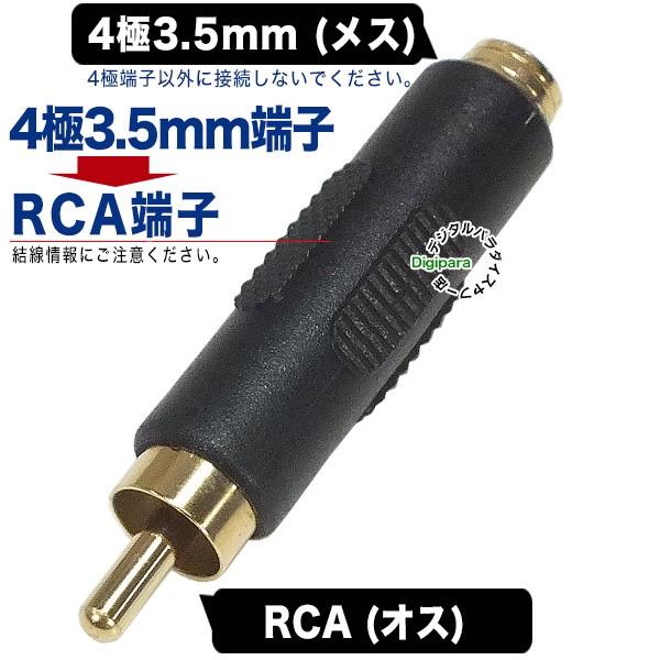 4極3.5mm→RCA変換アダプタ 4極3.5mm(メス)→RCA(オス)  4極端子をRCAピンプ...