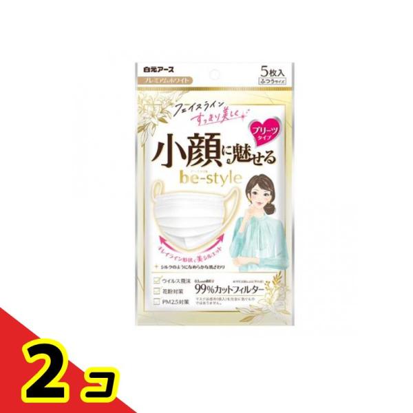 ビースタイル マスク プリーツタイプ ふつうサイズ プレミアムホワイト 5枚入  2個セット