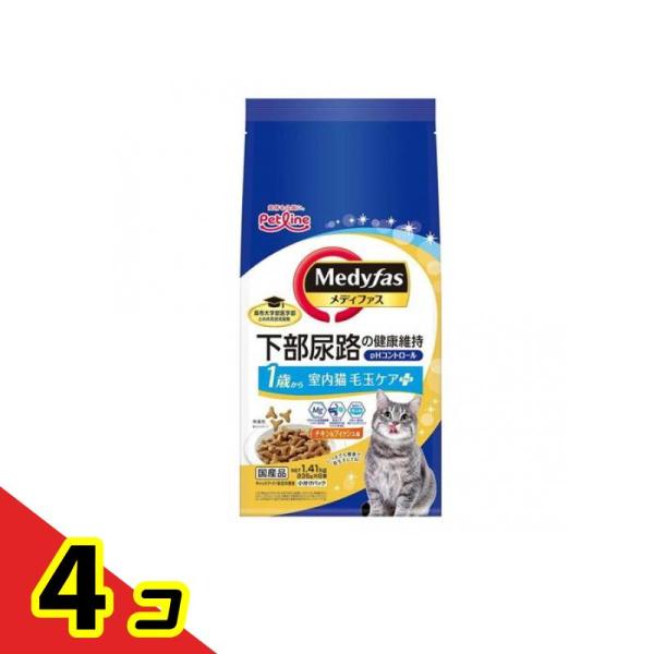 メディファス 猫用 ドライ 室内猫毛玉ケアプラス1歳から チキン&amp;フィッシュ味 235g× 6袋入 ...