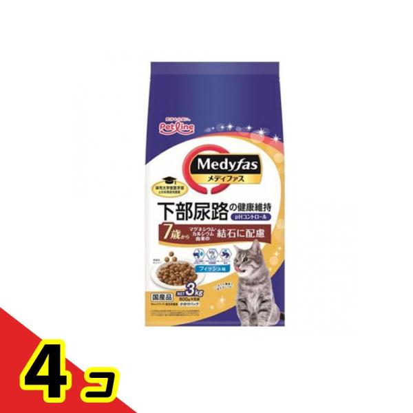 メディファス 猫用 ドライ 7歳から フィッシュ味 500g× 6袋入 (=3kg) 4個セット 