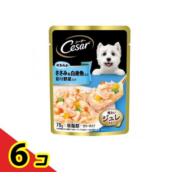 シーザー パウチ 成犬用 やわらかささみ&amp;白身魚入り 彩り野菜入り ゼリータイプ 70g  6個セッ...