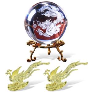 水晶（人工）般若心経彫刻丸玉 110mm玉 1個 台付 透明度が高く 邪気祓