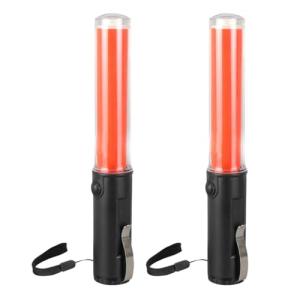 SALUDABLE 誘導灯 LED 誘導棒 赤色灯 非常灯 警備 ライト 交通 高輝度 点滅 多機能 (2本セット)