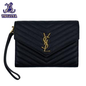 SAINTLAURENT サンローラン　Vステッチ　モノグラム　クラッチバッグ　ブラック　中古A【辻屋質店B2329】｜tsuji678-2020