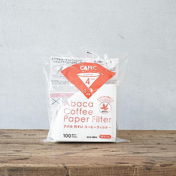 CAFEC アバカペーパーフィルター〈2〜4杯用〉/ 円すい ホワイト（100枚入）AC4-100W...