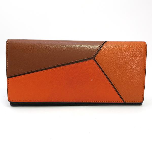 LOEWE パズル ロングホリゾンタル ウォレット 長財布 ロエベ レザー オレンジ マルチカラー ...