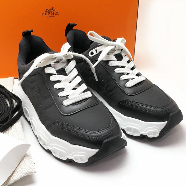 HERMES スニーカー インパルス 黒×白 サイズ35 22cm相当 替え紐付き レディースシュー...