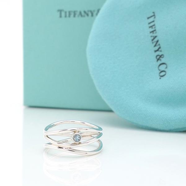 TIFFANY＆Co.  ウェーブ 3ロウ リング  アクアマリン サイズ8号 シルバー925 指輪...