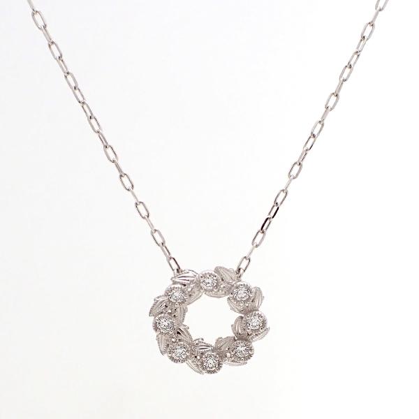 MIKIMOTO K18WG ダイヤ ペンダントネックレス 0.11ct 2.5g サークル型 ミキ...