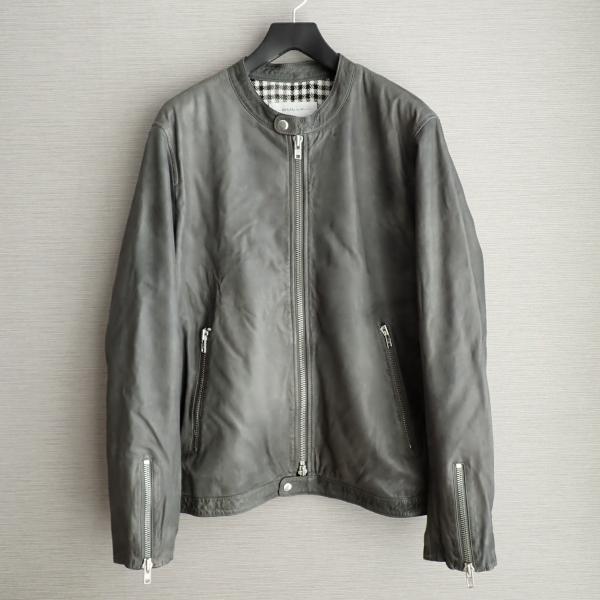 BULLY ブリー ライダースジャケット 56 グレー レザー シングル 革ジャン ビッグサイズ 質...