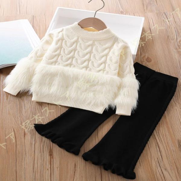 子供服 女の子 セットアップ かわいい ニットセーター キッズ 長袖セーター+ズボン 2点セット 普...
