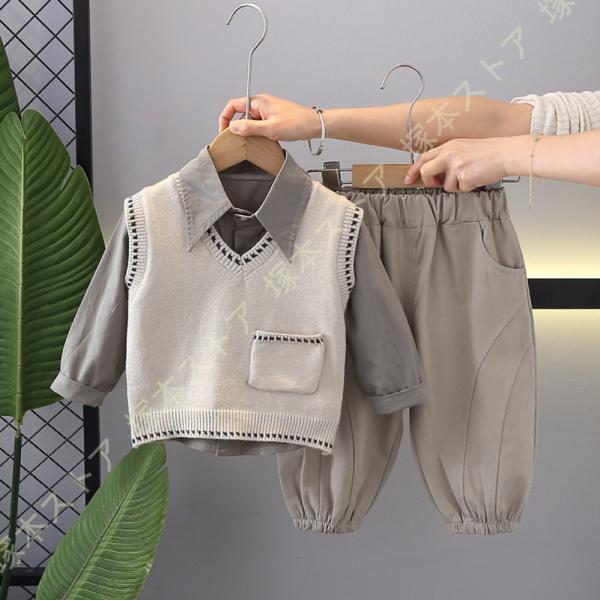 3点セット 子供 スーツ 男の子 フォーマル スーツ シャツ 長袖 子供服 紳士服 ニットベスト 上...