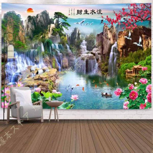 タペストリー 中華風 中国 荷 家/お店 壁飾り 大判 おしゃれ インテリア 飾り 多機能 装飾布 ...