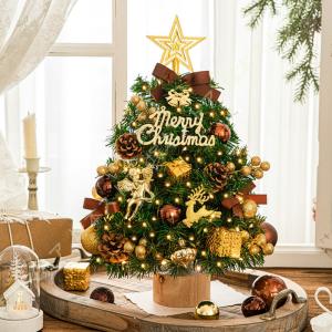 クリスマスツリー レッドorゴールド オーナメント付き LED付き 90cm