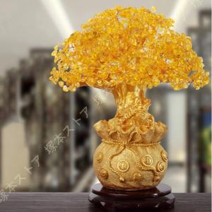 GOLD STONE 招財樹 壺型 アメジスト 紫水晶 龍 風水置物 インテリア 金