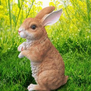 ポリレジン製 ガーデン彫像 動物 うさぎ 立ち上がって辺りを警戒して