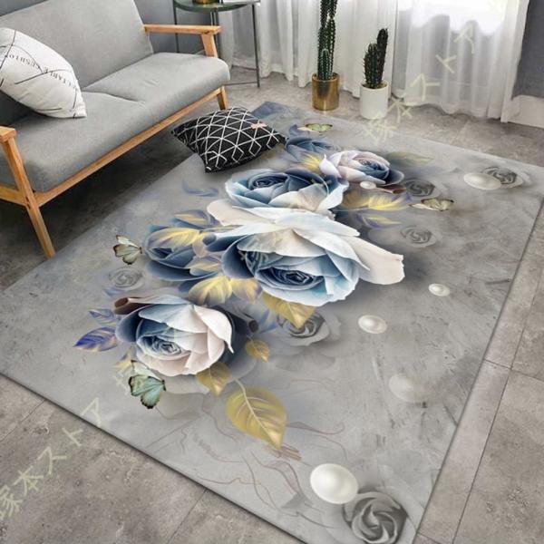 薔薇 植物柄 カーペット カラフル ラグ 柔らかい マット オールシーズン モダン ダイニングラグ ...