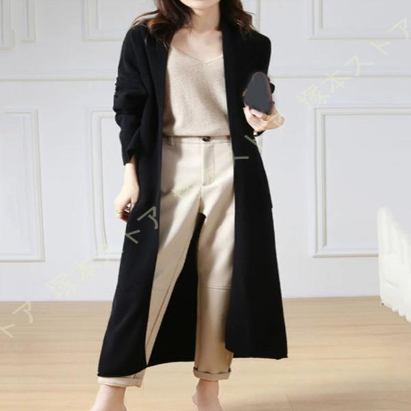 ロングコーディガン ニットカーデガン ロング シンプル オシャレ グレー レディース S~ML ドル...