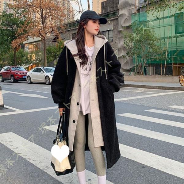 ボアジャケット ロングボアコート 帽子付き ボアブルゾン ロング コート アウター マウンテンパーカ...