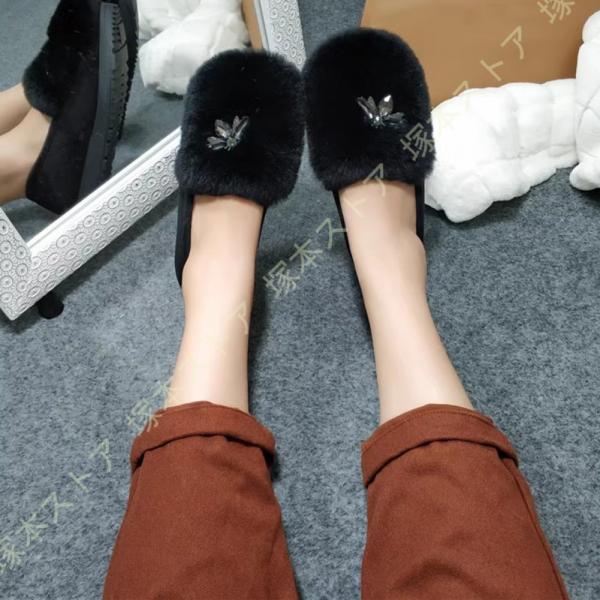 モカシン ファー パンプス レディース ファーシューズ スリッポン フラット シューズ ファーモカシ...