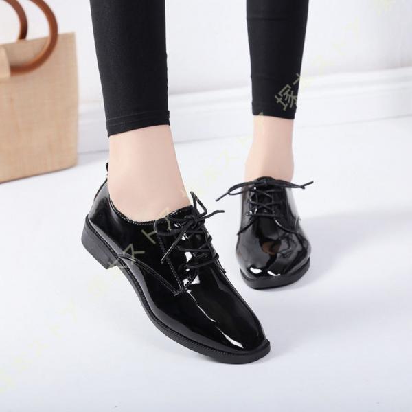 レースアップシューズ レディーズ エナメル ポインテッドトゥ パンプス オックスフォードシューズ か...
