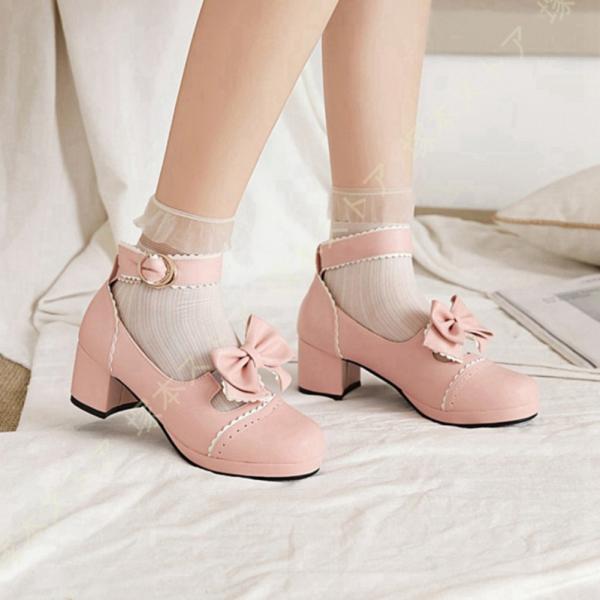 厚底 ミドルヒール パンプス ストラップ パンプス 痛くない 脱げない レディース ラウンドトゥ ヒ...