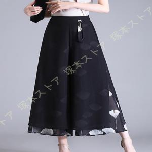ワイドパンツ ガウチョパンツ シフォンパンツ レディース 夏 春 秋 ハイウエスト ゆったり ワイド パンツ スカンツ スカーチョ シフォン ウエストゴム