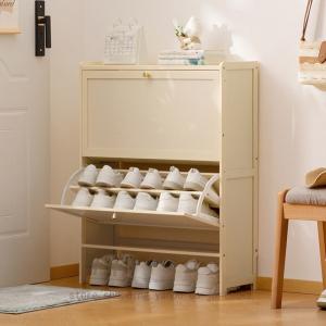 シューズボックス 下駄箱 シューズクローゼット シューズ棚 靴入れ棚 シューズラック 超薄型 2扉 ひとり暮らし 靴箱 靴棚 要組立 天然竹製 通気性 防塵 防汚