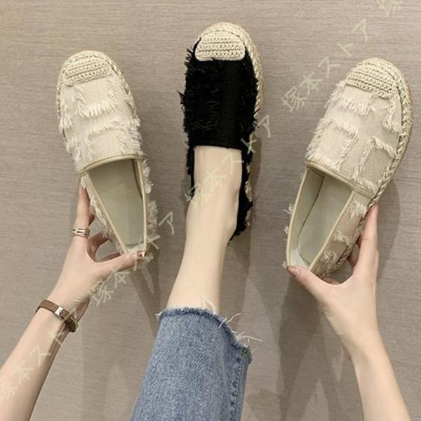 レディース エスパドリーユ フラットシューズ キャンバス スリッポン 女性の靴 黒 ローヒール 通気...