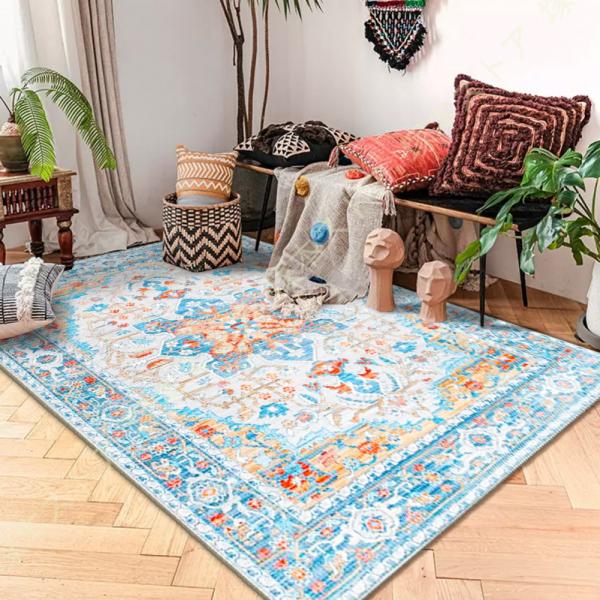 モロッコ風エリアラグ 洗濯可能 小さな玄関ラグ ストライプ 柄 アンティーク調 ノンスリップラグ フ...