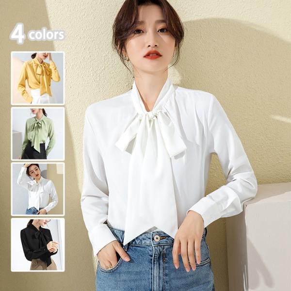 ブラウス シフォン シャツ レディース ハイネック トップス おしゃれ 長袖 ビジネス ファッション...